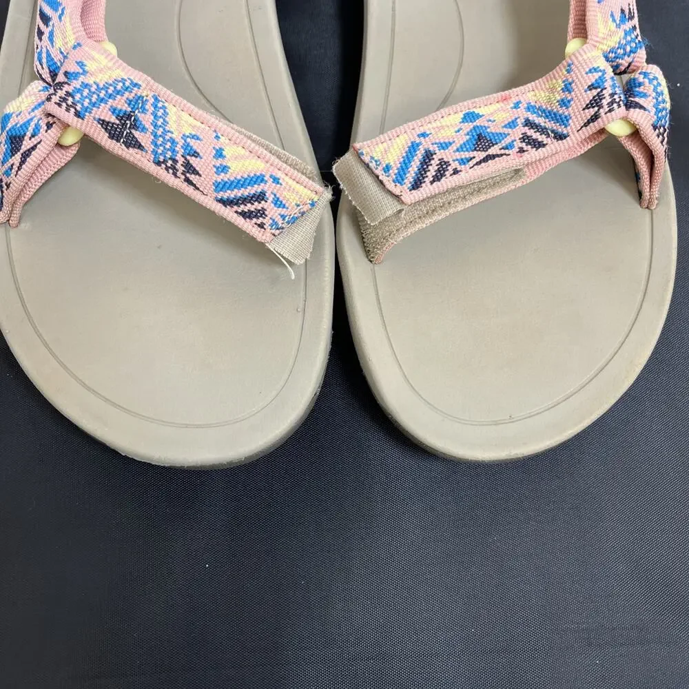Teva Men's Hurricane Sandals Size 5 Tan with Pink Multi Color Straps 1019390Y